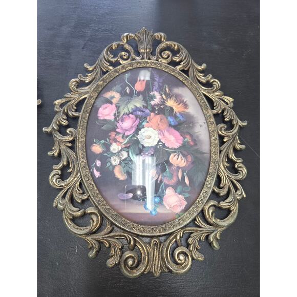 Vintage Metal Ornate Picture Frames  Bubble Glass 13.75" x 10 1/2" - Picture 1 of 4